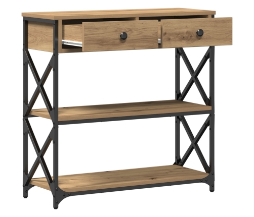 Mesa Consola  de Roble Artesanal 75x28x75 cm Madera Ingenierizada y Acero