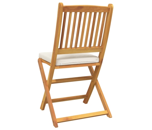 Sillas de Jardín Plegables  con Cojín Blanco 2pcs de Madera de Acacia Sólida
