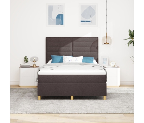 Cama con somier  con colchón marrón oscuro 140x190 cm tela