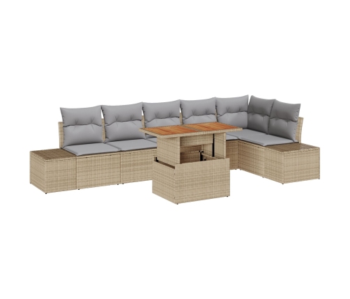 Conjunto de comedor de jardín  de 7 piezas con cojines Beige Ratán Poliéster Acacia