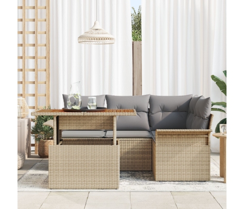 Conjunto de Comedor de Jardín de 5 Piezas con Cojines Beige Ratán Poliéster Acacia
