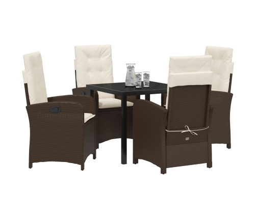 Set de Comedor de Jardín de 5 Piezas con Cojines Marrón Poliratán