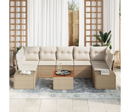 Juego de Sofá de Jardín de 8 Piezas con Cojines Beige de Poliratán Acacia