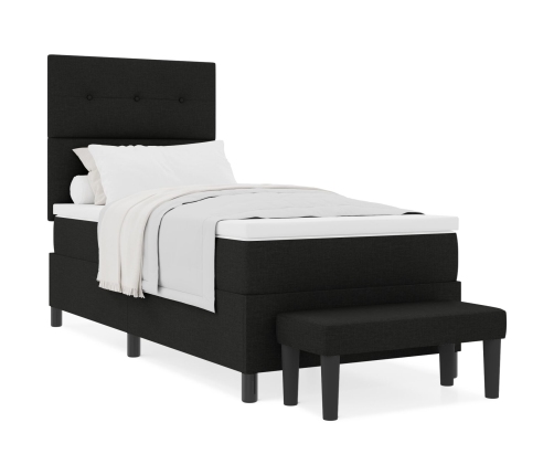Cama con somier  con colchón y banco negro 100x200 cm tela