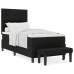 Cama con somier  con colchón y banco negro 100x200 cm tela