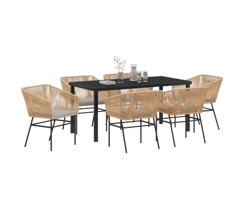 Set de Comedor de Jardín  de 7 Piezas con Cojines Marrón Ratán Poliéster