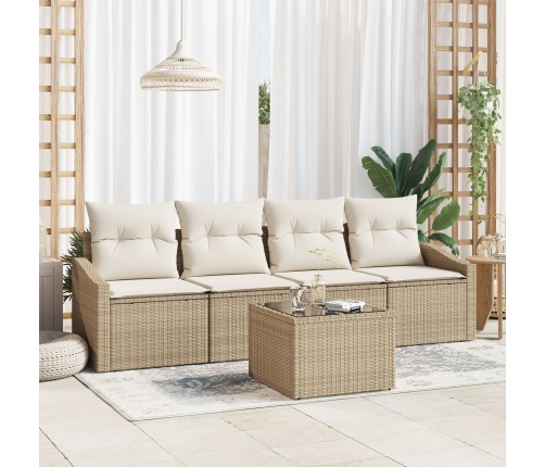 Set de sofá de jardín de 5 piezas con cojines beige de polirratán