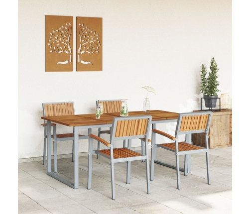 Juego de Comedor de Jardín de 5 Piezas en Gris Acero y Madera Sólida de Acacia