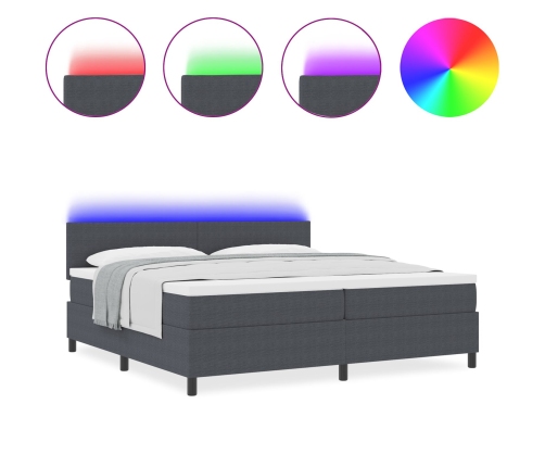 Cama con Box Spring  con Colchón Gris Oscuro Tejido de corduroy