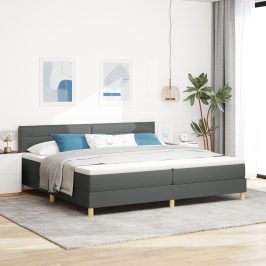 Cama Box Spring  con Colchón Gris Oscuro 200x200 cm Tela