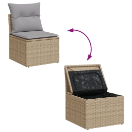 Conjunto de Sofá de Jardín  de 9 Piezas con Cojines Beige Ratán Poliéster