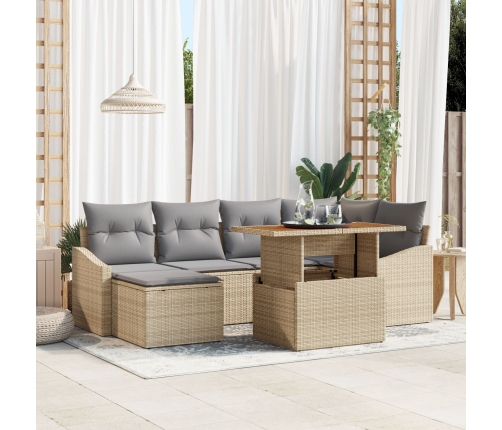 Conjunto de Comedor para Jardín de 7 Piezas con Cojines Beige Poliratán Acacia