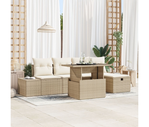 Conjunto de Sofá de Jardín de 6 Piezas con Cojines Beige de Ratán Polihídrico