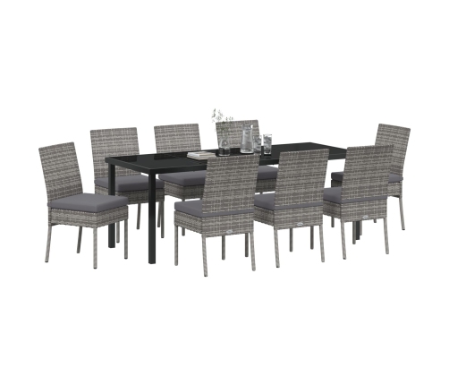 Conjunto de comedor de jardín de 9 piezas  en gris polirratán