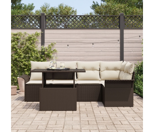 Set de Sofás de Jardín  Set de 6 Marrón y Crema Poliratán, Poliéster