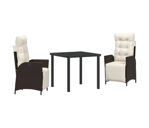 Conjunto de 3 Sillas de Comedor para Jardín Marrón de Polirratán