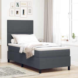 Cama con Base Tapizada  con Colchón Gris Oscuro 90x200 cm Tela de Corduroy