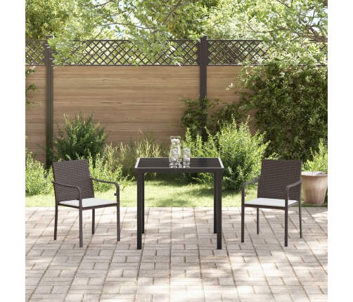 Set de comedor exterior  de 3 piezas con cojines - Ratán marrón