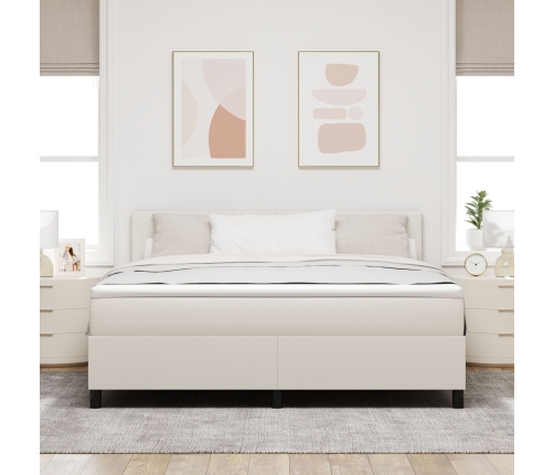 Cama Base Tapizada con Colchón Crema Super King Tela de Terciopelo