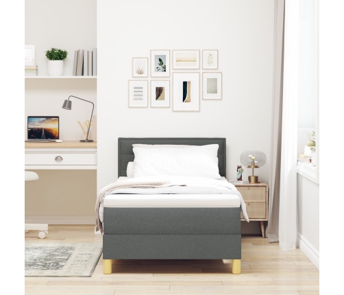 Cama con Box Spring  con Colchón y Luz LED Gris Oscuro 90x200 cm Tela