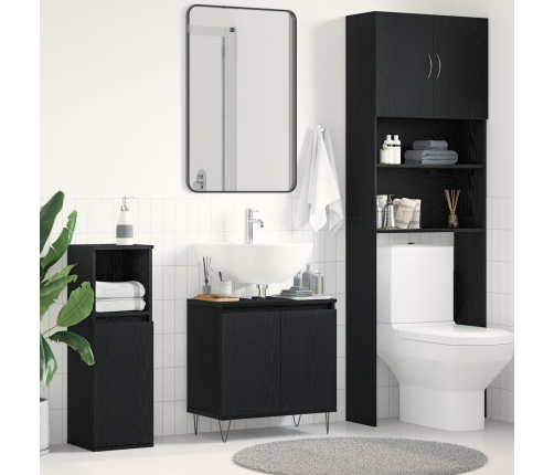 Gabinete de lavabo para baño  Negro Roble 58x33x60 cm Madera elaborada