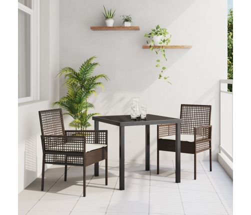 Sillas de Jardín  2 pcs con Cojines Marrón Poliratán