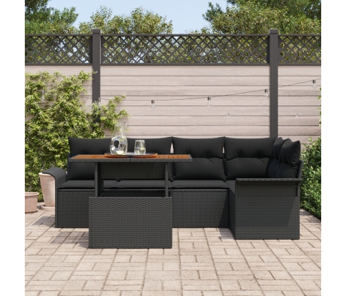 Conjunto de Comedor de Jardín de 6 Piezas con Cojines Negro de Poliratán Acacia