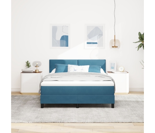 Cama Box Spring  con Colchón Azul Oscuro 160x200 cm de Terciopelo