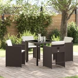 Set de Comedor de Jardín  de 5 Piezas con Cojines Marrón Poliratán