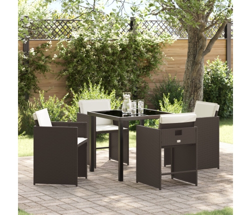 Set de Comedor de Jardín  de 5 Piezas con Cojines Marrón Poliratán
