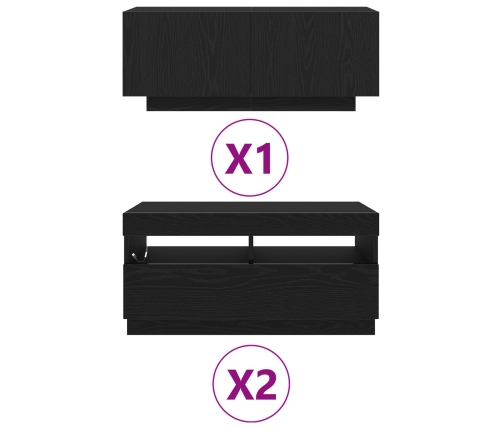 Mueble para TV  con luces LED Negro Roble 260x35x40 cm de madera