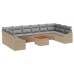 Conjunto de Sofá de Jardín de 11 Piezas con Cojines Beige Poliratan Acacia