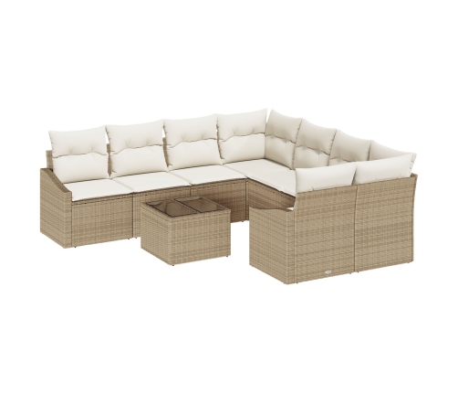 Conjunto de Sofás de Jardín  de 9 Piezas con Cojines de Ratán Beige