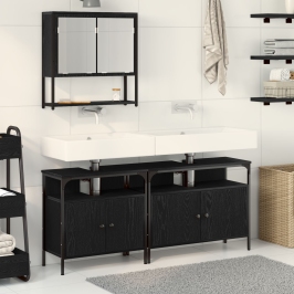 Conjunto de muebles de baño  de 3 piezas en roble negro de madera elaborada