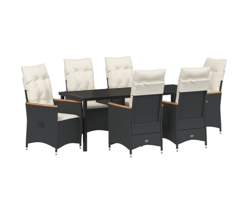 Conjunto de Comedor de Jardín de 7 Piezas con Cojines Ratán PE Negro