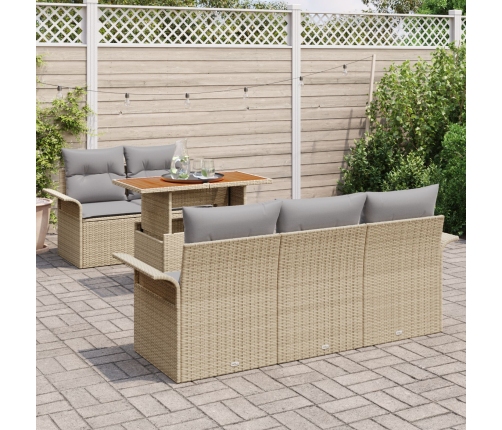 Conjunto de Sofás de Jardín de 6 Piezas con Cojines Beige Poliratán Acacia