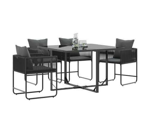 sillas de jardín  con cojines 4 pcs Rattan Poliéster Negro