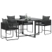 sillas de jardín  con cojines 4 pcs Rattan Poliéster Negro