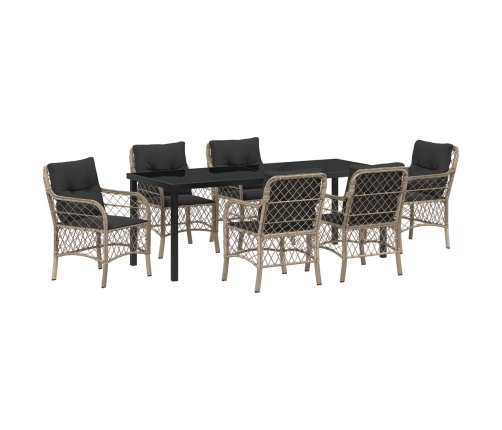 Set de Comedor de Jardín de 7 Piezas  con Cojines Gris Claro Poliratán