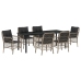 Set de Comedor de Jardín de 7 Piezas  con Cojines Gris Claro Poliratán
