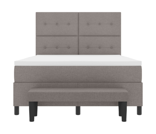Cama con Box Spring con Colchón y Banco Taupe 140x190 cm Tela