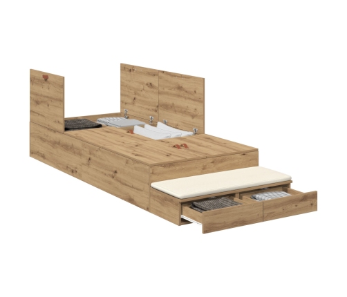 Estructura de Cama con Almacenamiento  Roble Artesanal