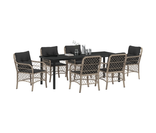Set de Comedor de Jardín de 7 Piezas  con Cojines Gris Claro Poliratán