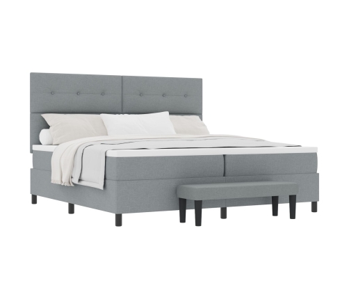 Cama con Muelles, Colchón y Banco Gris Claro 200x200 cm Tela