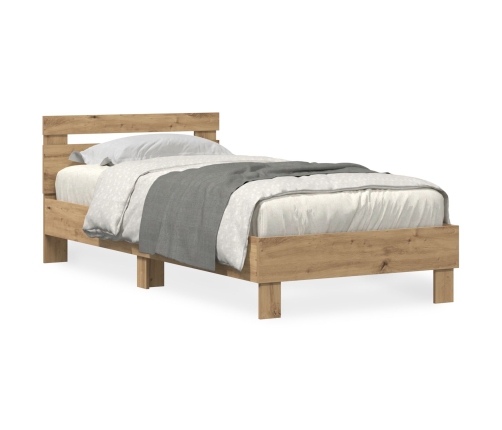 Estructura de Cama  con Luces LED Roble Artisan 90x200 cm Madera Ingenierizada