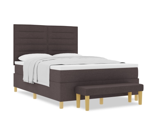 Cama con base de resortes  con colchón y banco marrón oscuro 160x200 cm tela