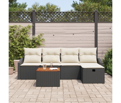 Conjunto de Sofá de Jardín de 6 Piezas con Cojines  Ratán Flexible Negro