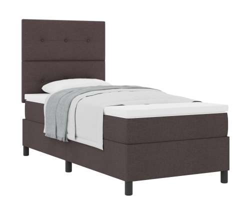 Cama con Somier y Colchón Marrón Oscuro 90x200 cm de Tela