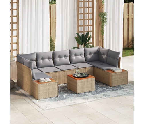 Conjunto de Sofá de Jardín  de 8 Piezas con Cojines Beige Poliratán Acacia