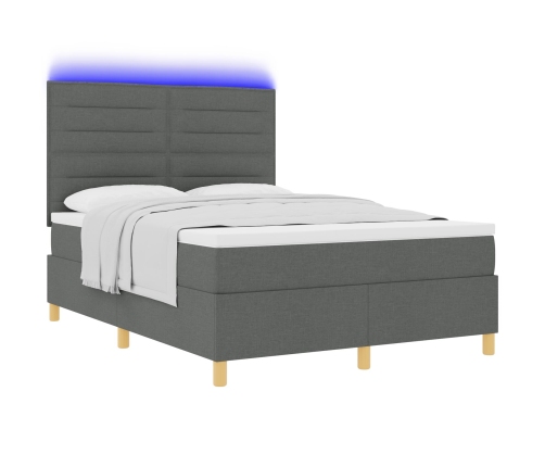 Cama con somier y colchón & LED Gris Oscuro 140x200 cm Tela